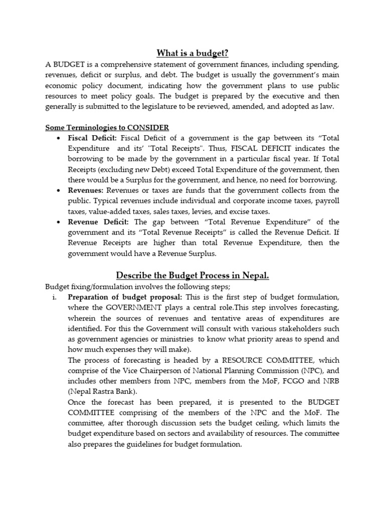 Nepal Budget Formulation Process Steps | PDF | Budget | Government ...