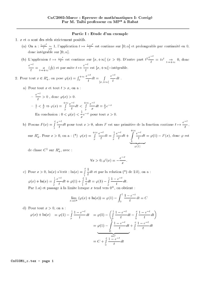 Concours National Marocain (CNM) 2003 MP Mathématiques 1 C | PDF