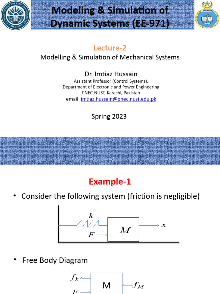 Lecture-2 Modeling & Simulation of Mechanical Systems (Updated) NUST ...