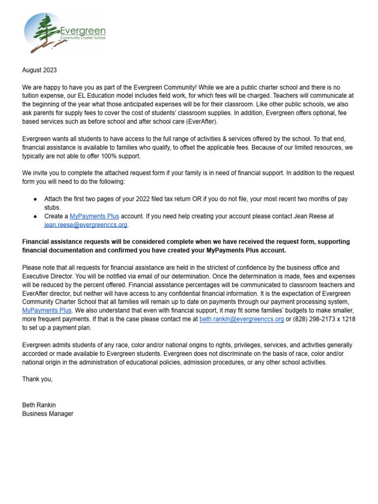 Financial Assistance Request Process | PDF | Fee