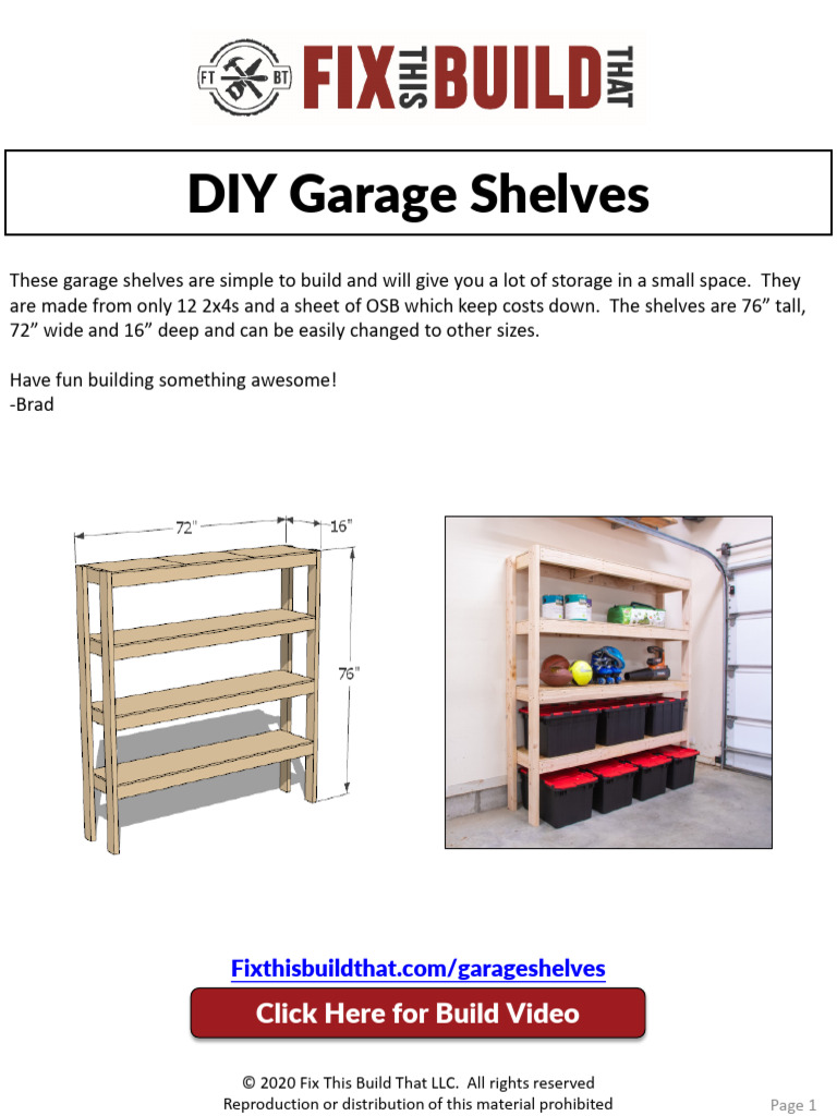 DIY 2x4 Garage Shelving Plans | PDF | Manufactured Goods | Woodworking