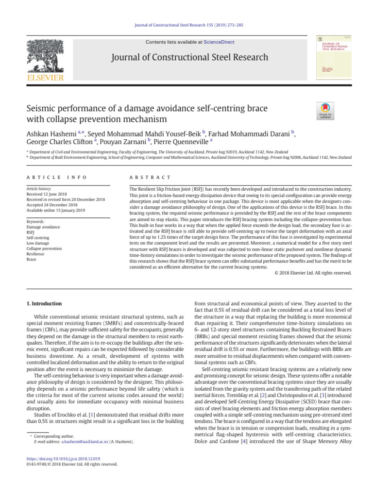 Seismic Performance Of A Damage Avoidance Self Centring Brace With