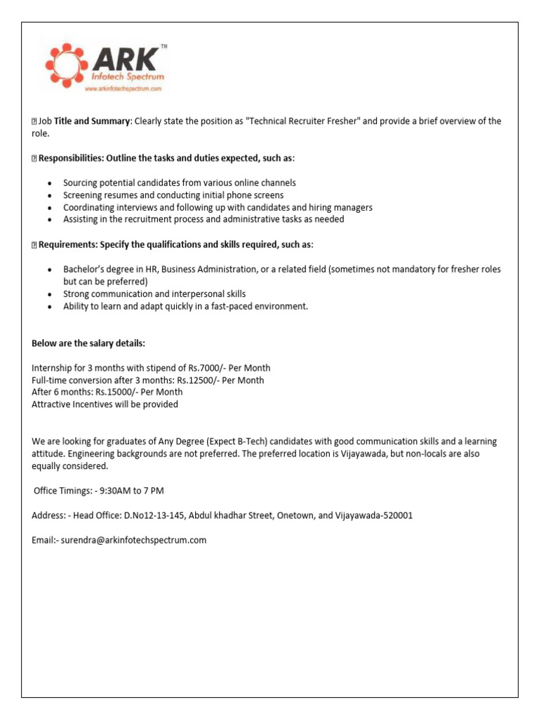 Job Description Fresher | PDF | Career & Growth