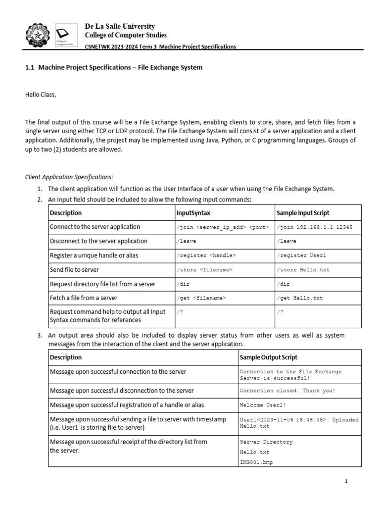 File Exchange System Project Guide | PDF | Server (Computing) | Port ...