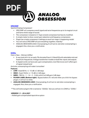 Analog Obsession Plugin Overview | PDF | Equalization (Audio
