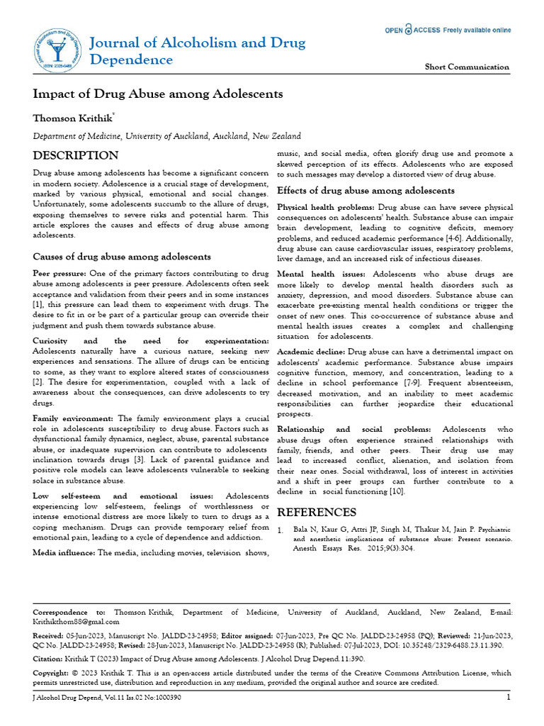 Impact of Drug Abuse Among Adolescents | PDF | Substance Abuse ...