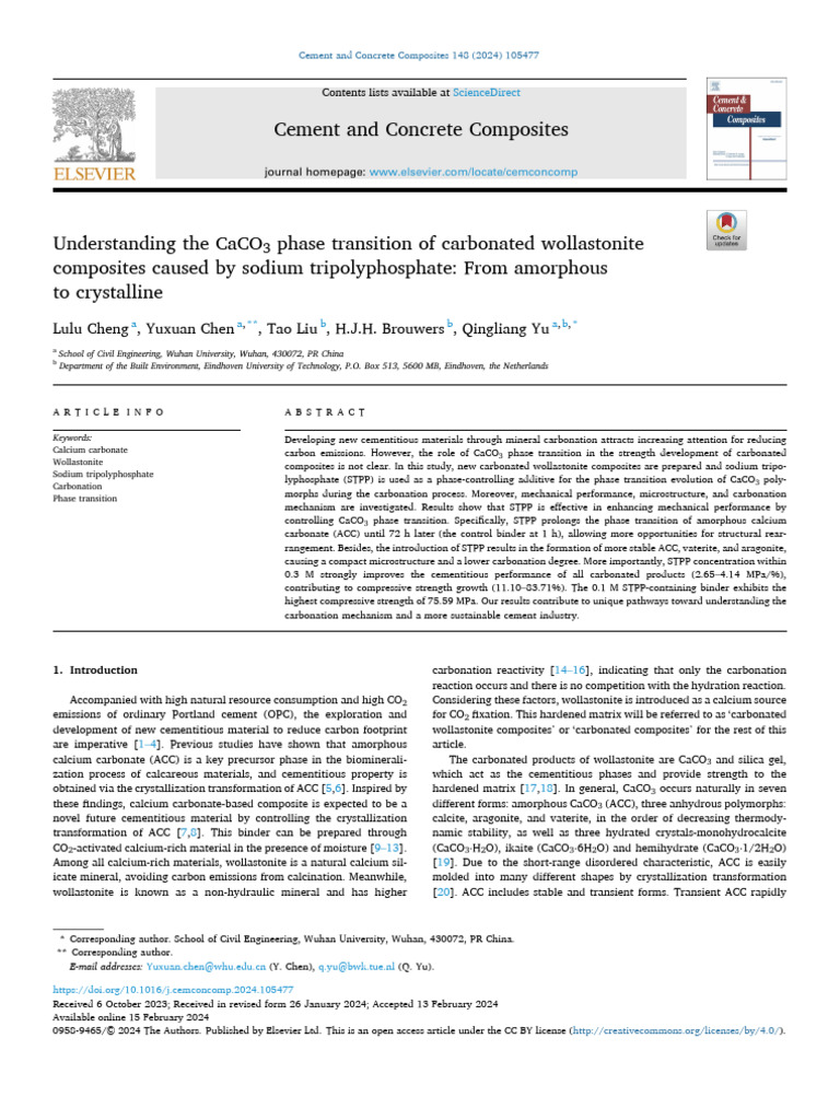CaCO3 Phase Transition in Wollastonite Composites | PDF | Calcite | Cement