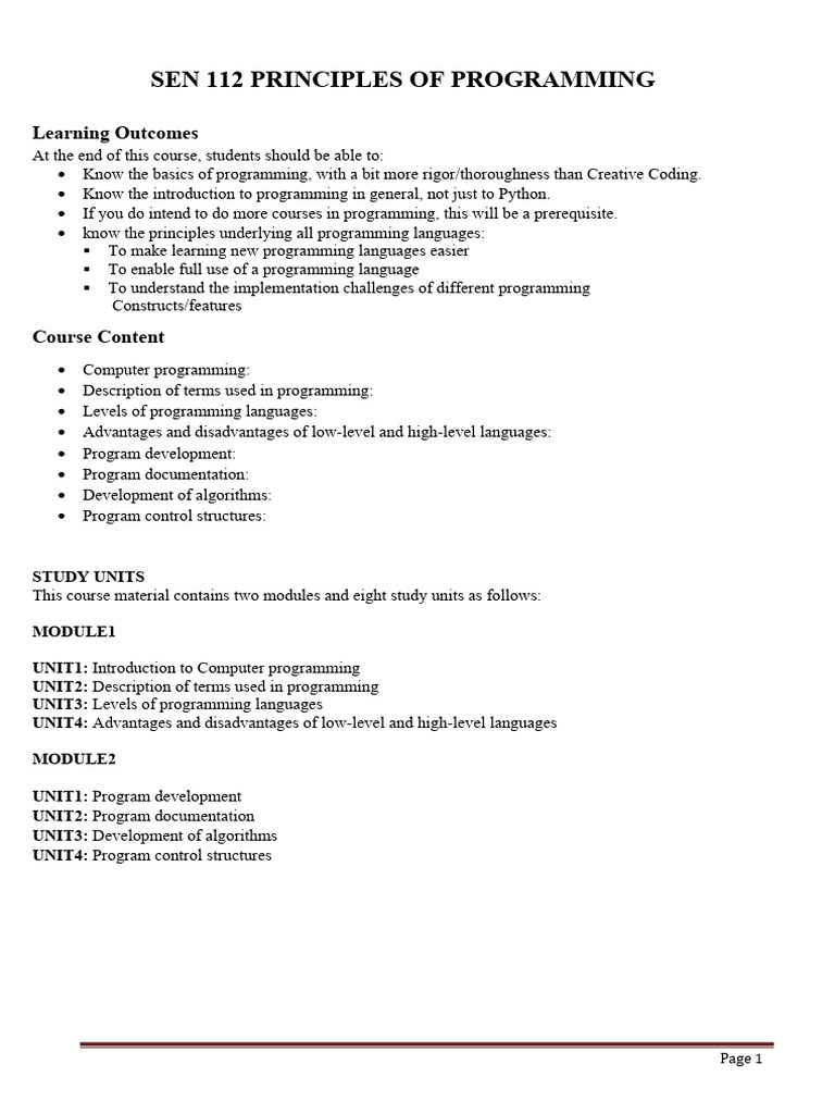 Principles of Programming Lecture Note | PDF | Computer Programming ...