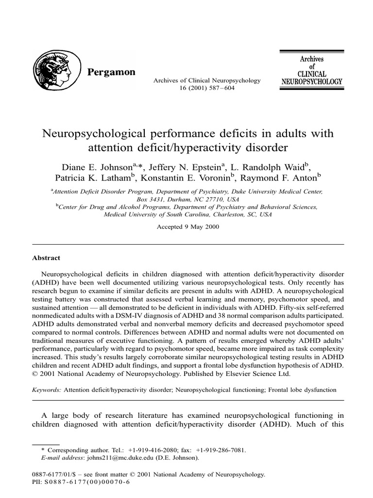 ADHD Neuropsychological Deficits in Adults | PDF | Attention Deficit ...