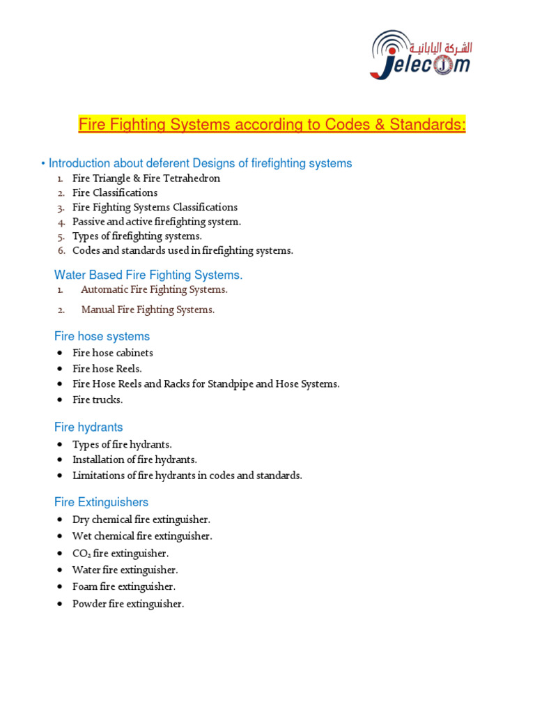 Fire Fighting Systems: Codes & Standards Guide | PDF | Firefighting ...