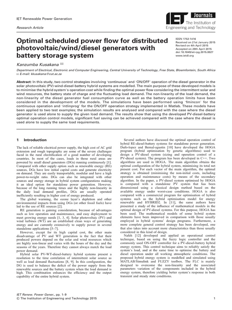 Optimal Scheduled Power Flow For Distributed | PDF | Photovoltaics ...