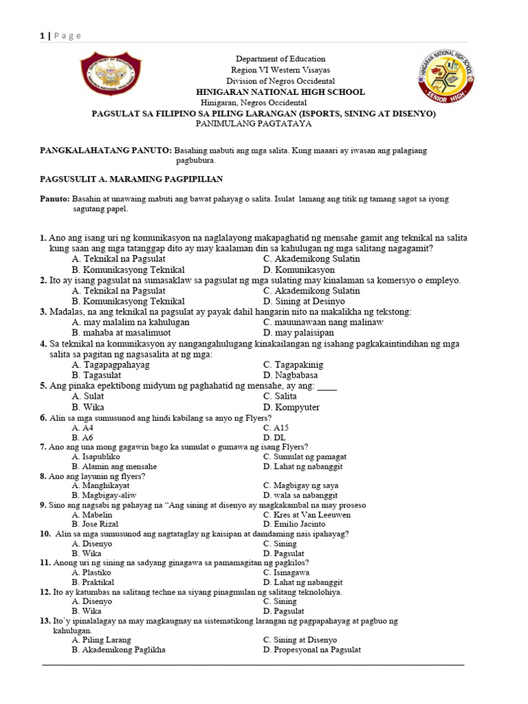 Sad Pre-Test | PDF