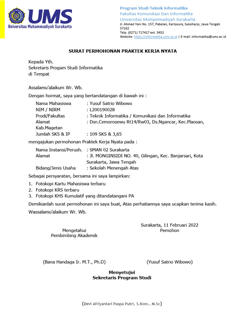Permohonan Praktek Kerja Nyata | PDF | Komputer