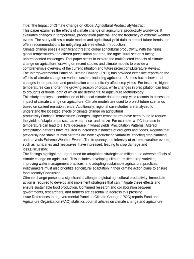 Title - The Impact of Climate Change On Global Agricultural ...