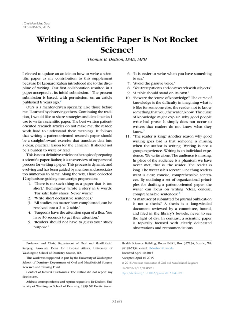 0.3. Dodson, 2015. Writing A Scientific Paper Is Not Rocket Science ...