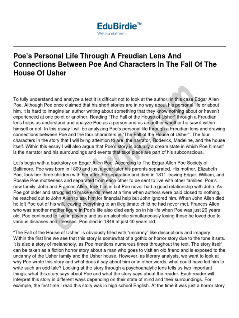 Poe's Personal Life Through A Freudian Lens and Connections Between