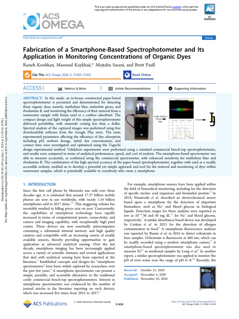 Smartphone Spectrophotometer for Dyes | PDF | Spectrophotometry | Sensor