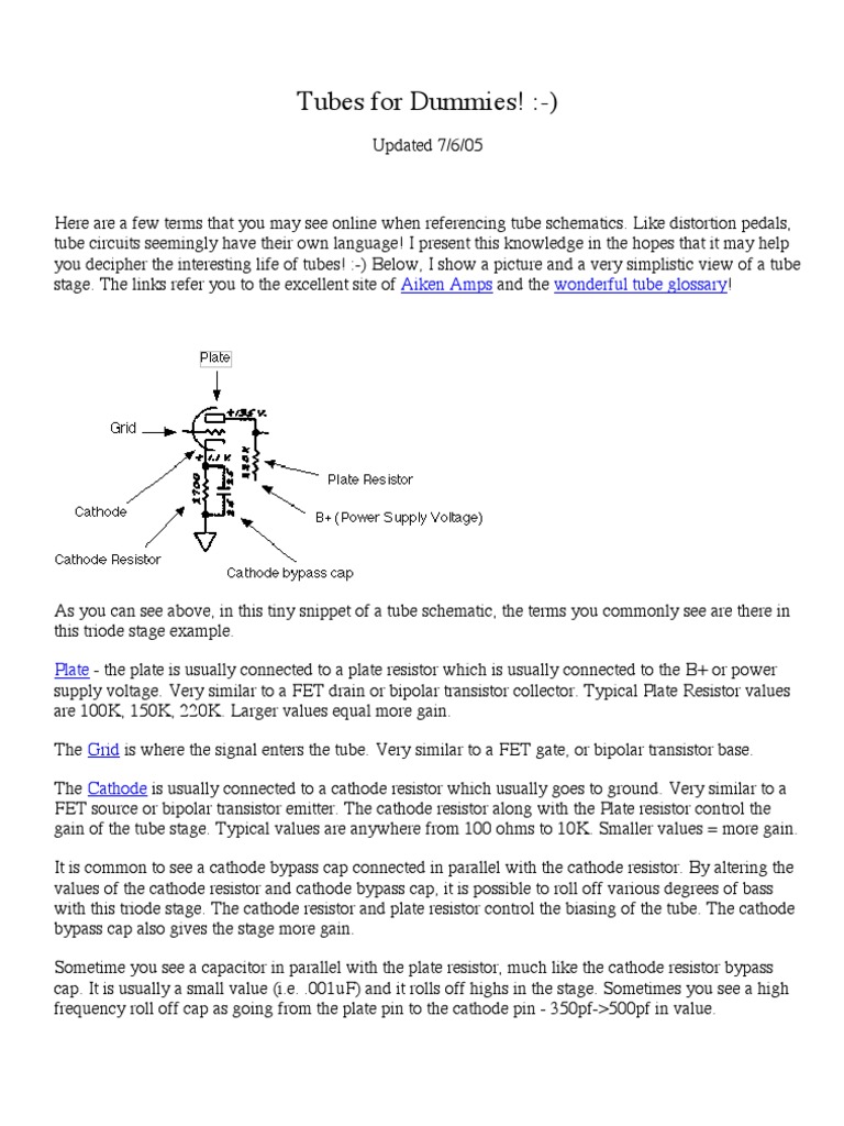 Tube Terminology For Dummies PDF Vacuum Tube Amplifier