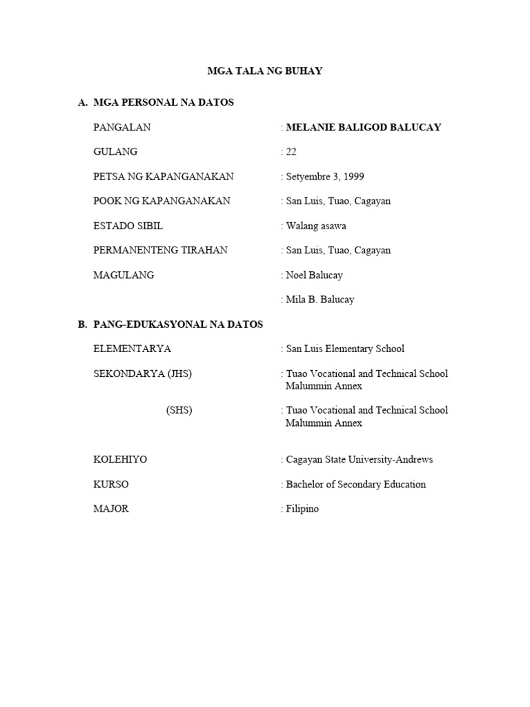Mga Tala NG Buhay | PDF