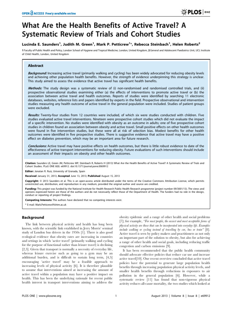 What Are The Health Benefits of Active Travel A Systematic Review of ...