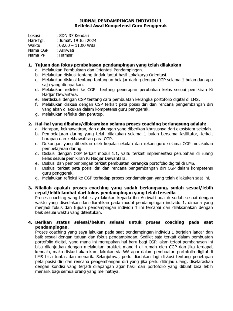 Pendampingan CGP di SDN 37 Kendari | PDF