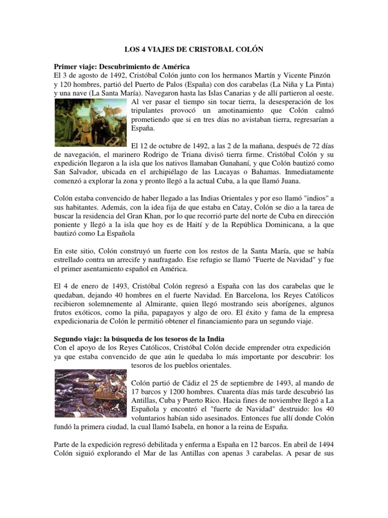 Los Cuatro Viajes de Colón | PDF | Cristobal colon | Colonización de ...