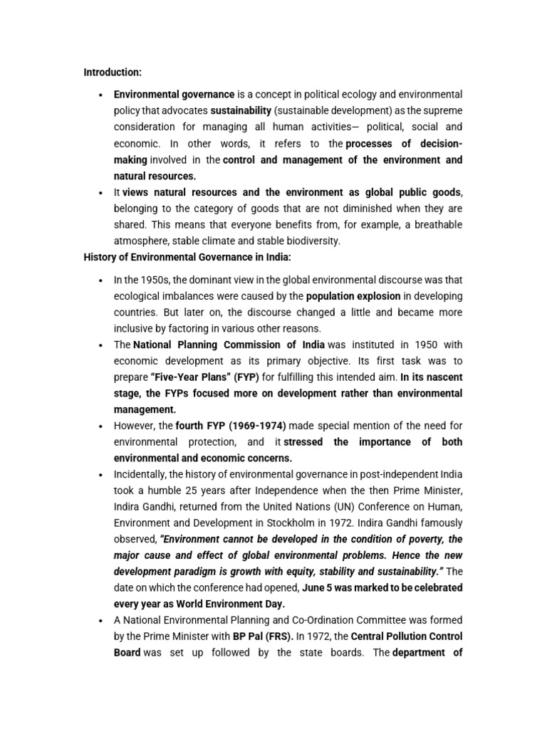 Environmental Goverance and Policy | PDF | Environmental Policy ...
