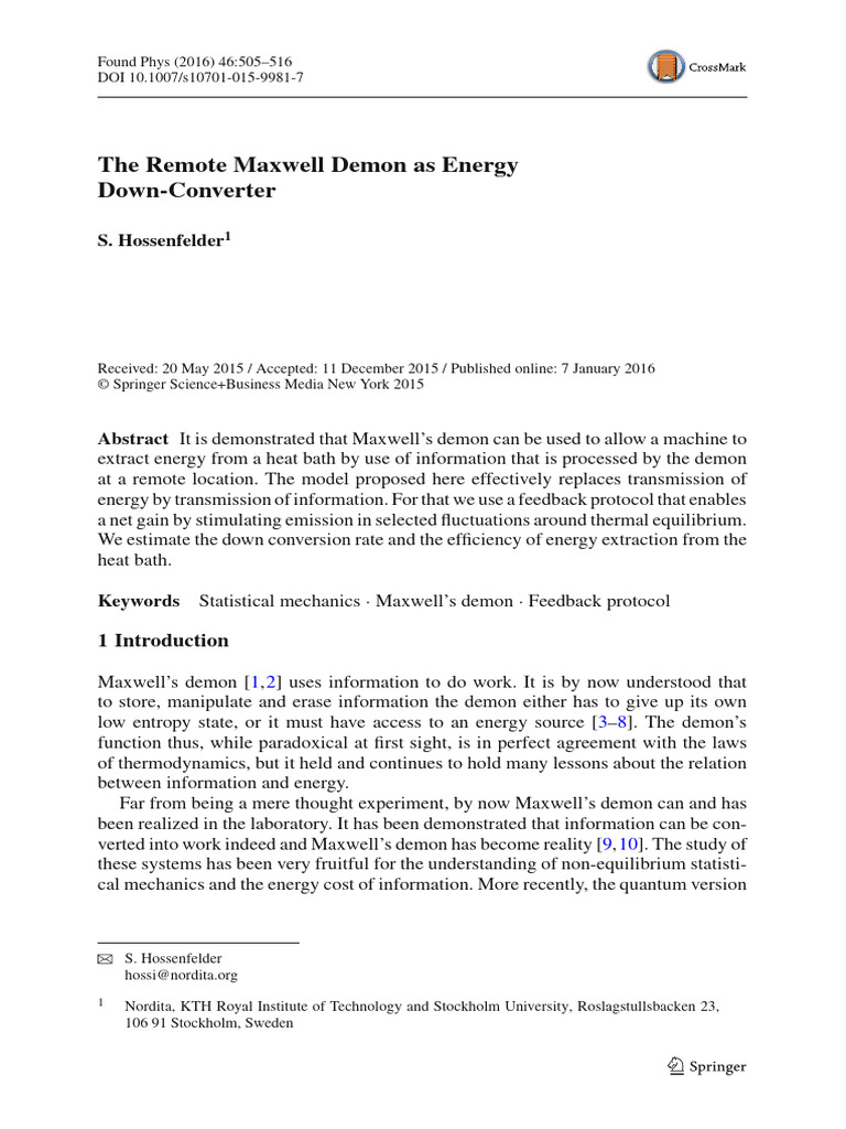 (2016) The Remote Maxwell Demon As Energy Down-Converter | PDF | Heat ...