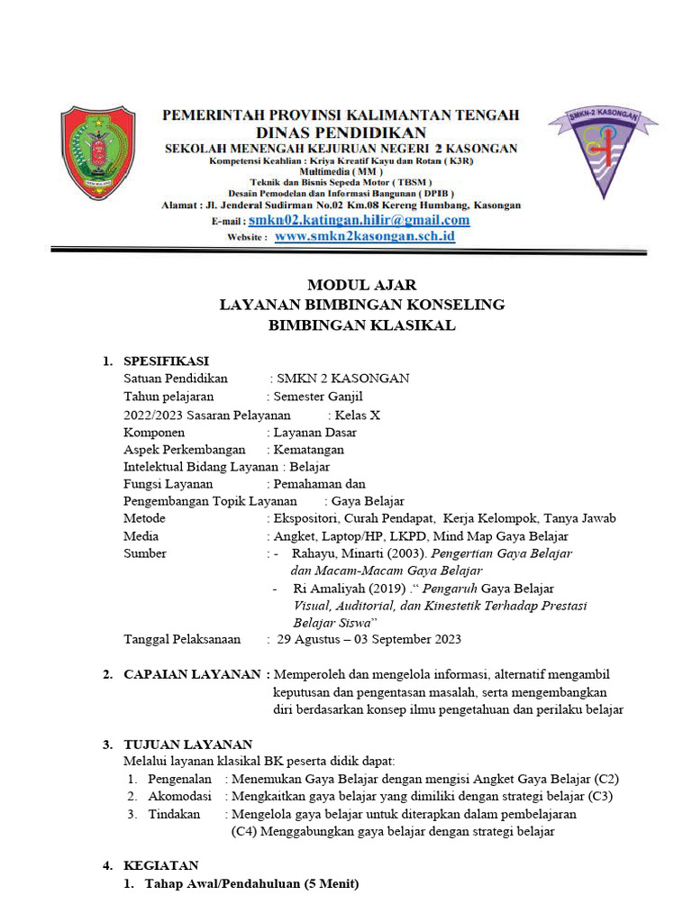Modul Ajar Gaya Belajar untuk BK SMK | PDF