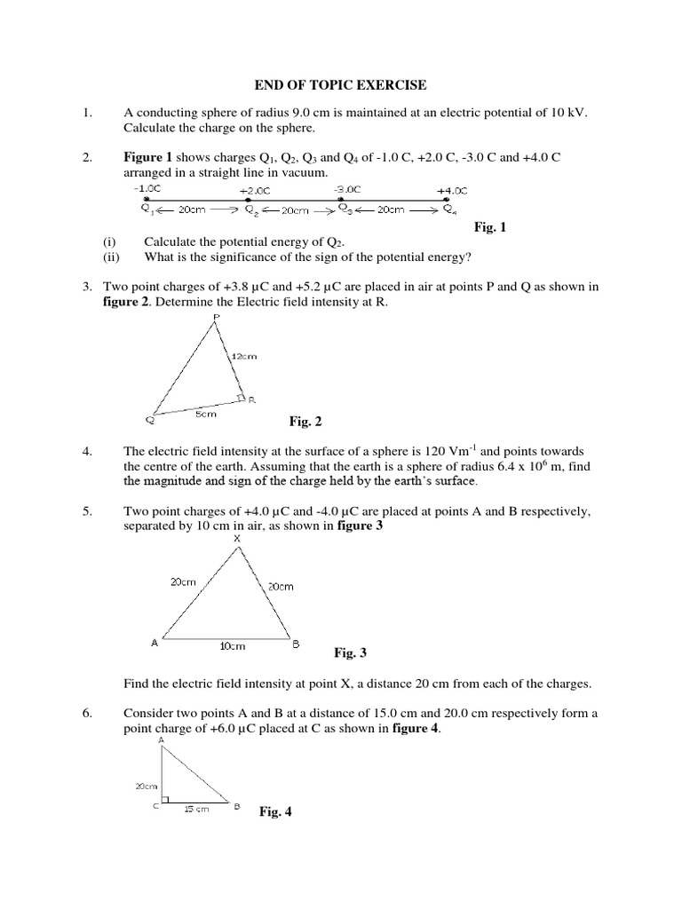 End of Topic One Exercise | PDF | Electron | Electric Field