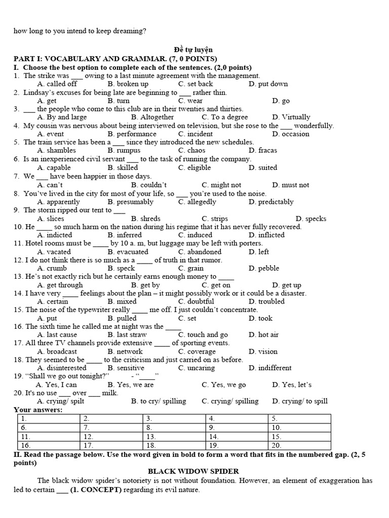Vocabulary and Grammar Practice Test | PDF | Language Arts & Discipline