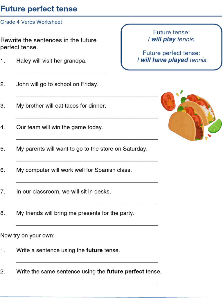 Future Perfect Tense Worksheet for Grade 4 | PDF | Perfect (Grammar ...