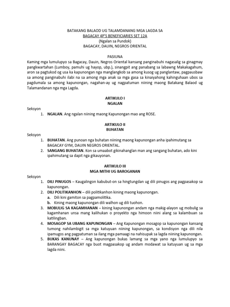 Batakang Balaod Ug Talamdanang Mga Lagda Sa 2 | PDF