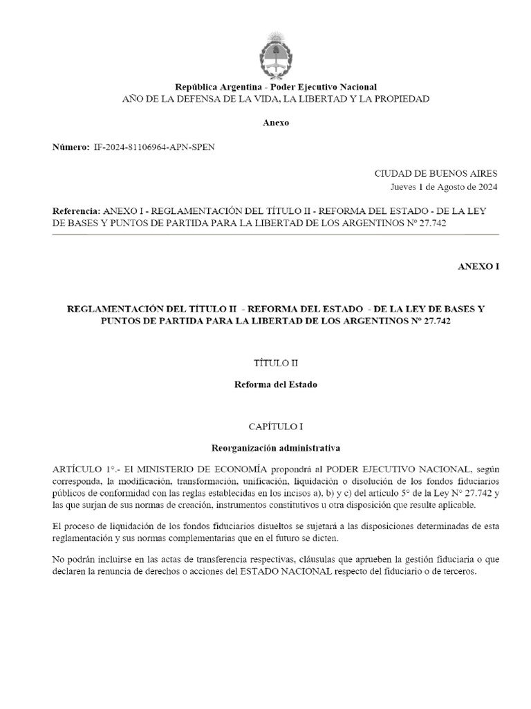Ley Bases - El Gobierno Reglamentó La Reforma Del Estado | PDF