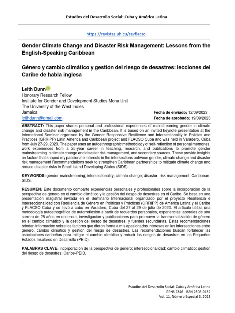 Gender, Climate Change, and Disaster Risk in Caribbean | PDF | Disaster ...