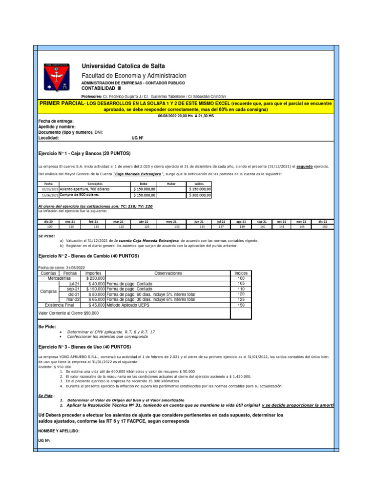 Parcial 2022 Conta 3 Con Solucion Pdf Business Ciencias Económicas