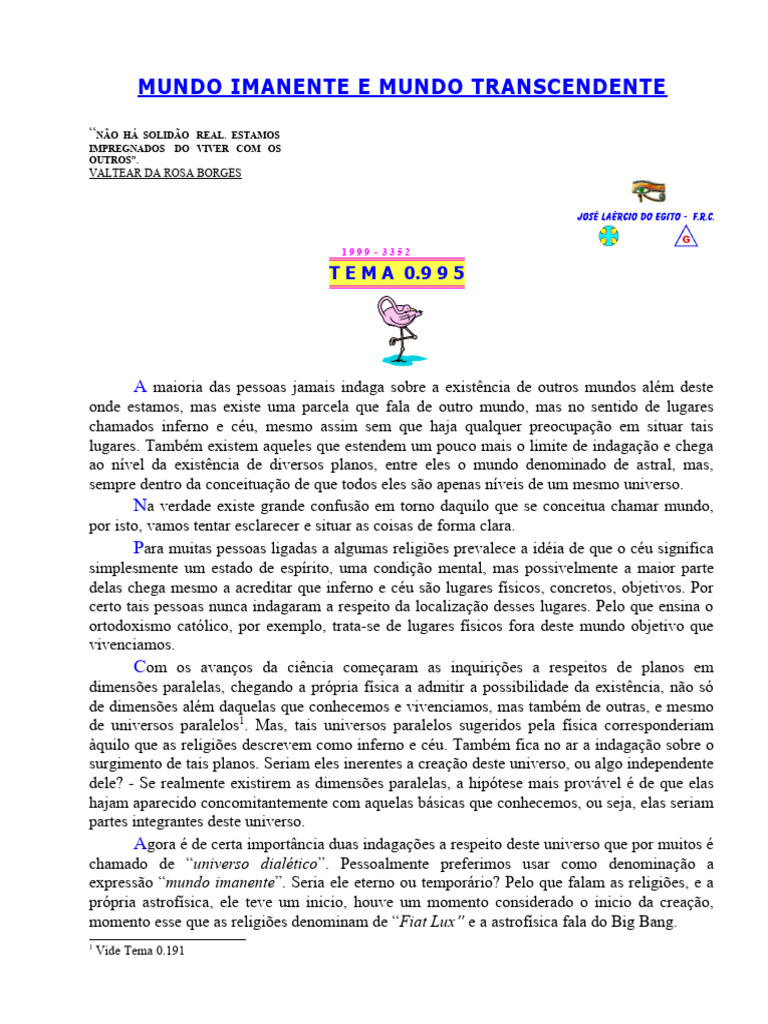 Imanente e Transcendente: Dualidade Existencial | PDF | Universo | Tempo