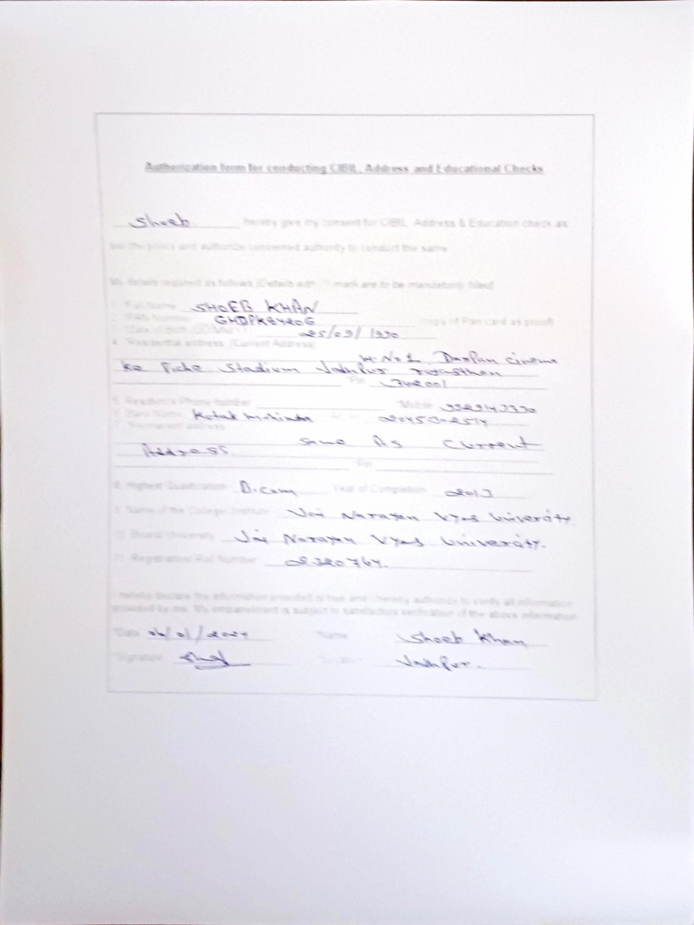 Shoeb Cibil Consent Form | PDF