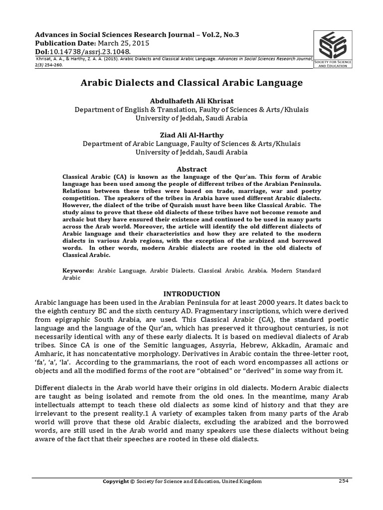 Arabic Dialects and Classical Arabic | PDF | Arabic | Grammatical Gender