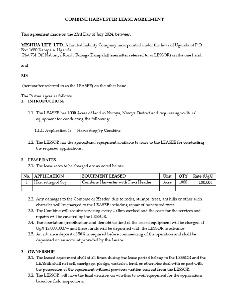 Tractor Lease Agreement | PDF | Lease | Common Law