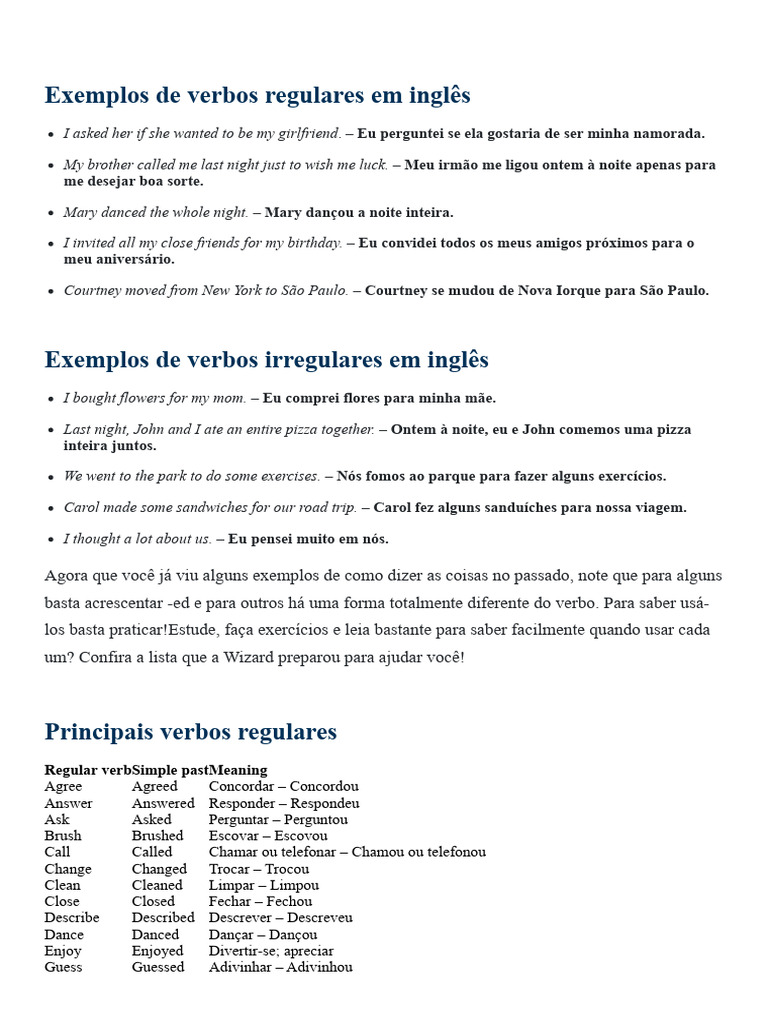 Verbos Regulares e Irregulares em Inglês | PDF