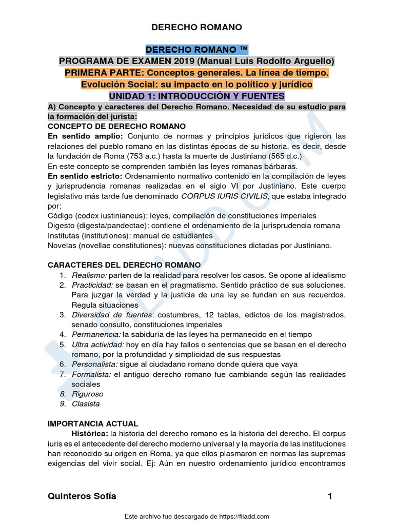 Resumen Romano - Quinteros Sofia | PDF | Ley romana | Republica Romana