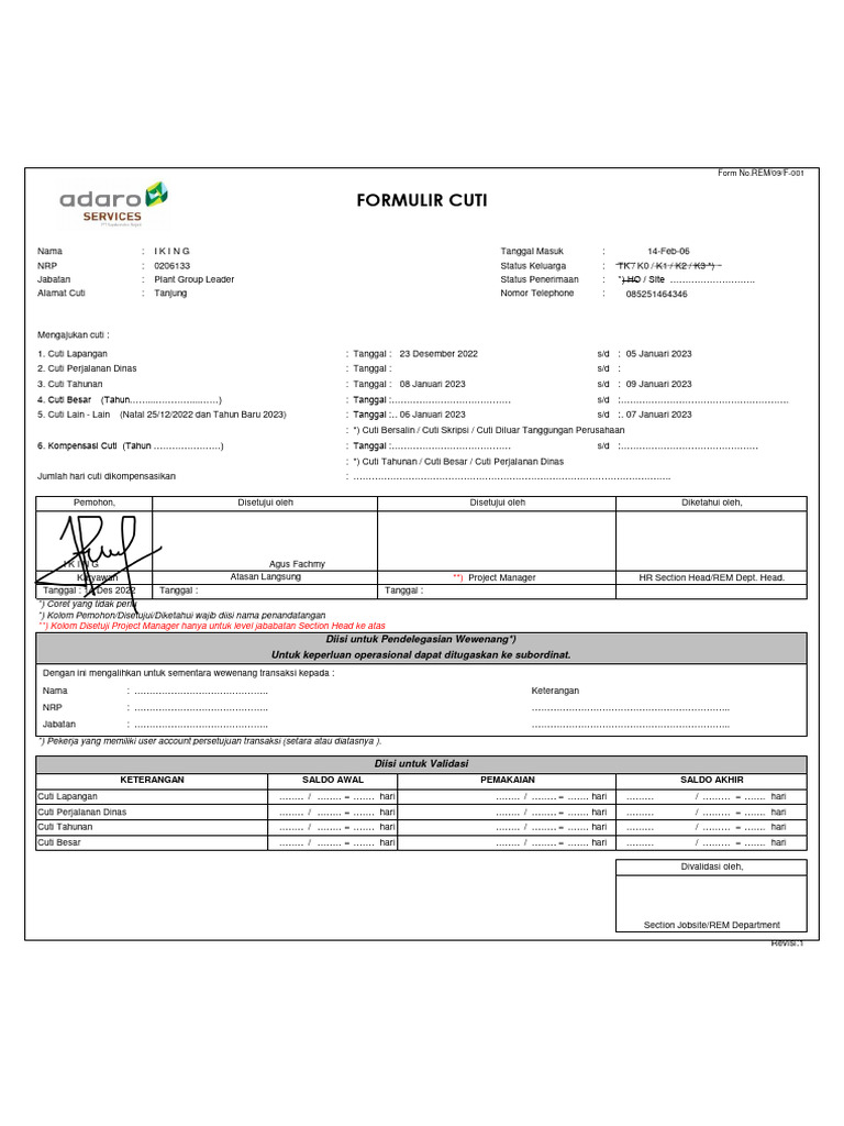 Form Cuti New | PDF