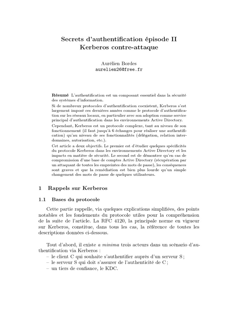 Kerberos : Sécurité et Authentification | PDF | Architecture de réseau ...