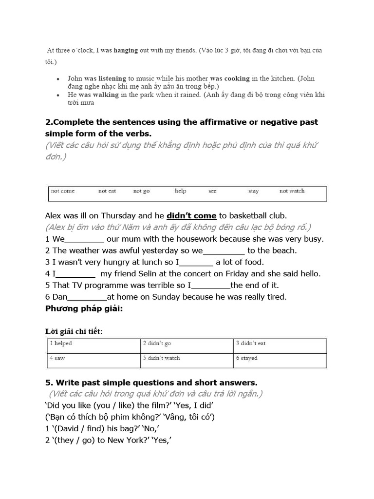 Bài Tập Past Simple and Past Continuous (Key) | PDF