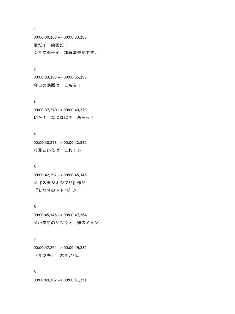 My Neighbor Totoro Transcript (Japanese) | PDF
