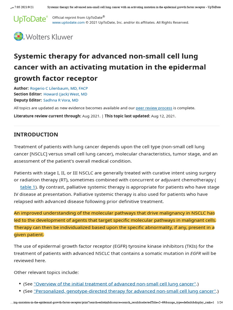 Systemic Therapy For Advanced Non-Small Cell Lung Cancer With An ...