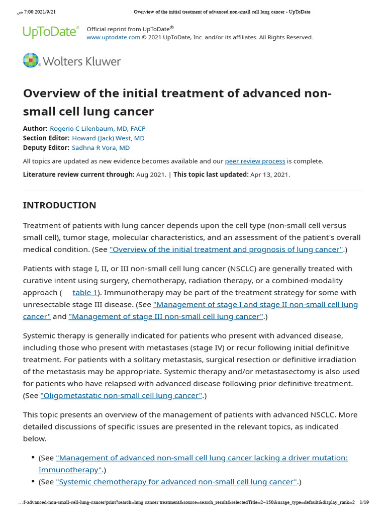Overview of The Initial Treatment of Advanced Non-Small Cell Lung ...