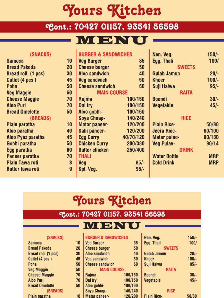 Your Kitchen Rate List | PDF