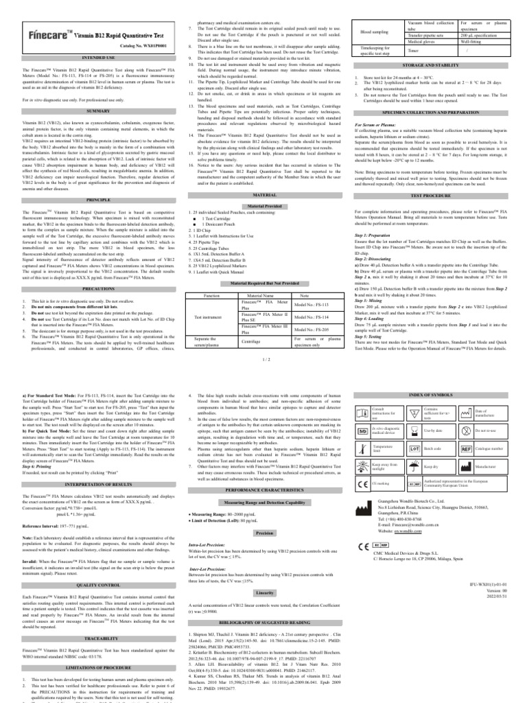 【IFU】Device Instructions for Use of VB12 IFU-WX01 | PDF | Blood Plasma ...
